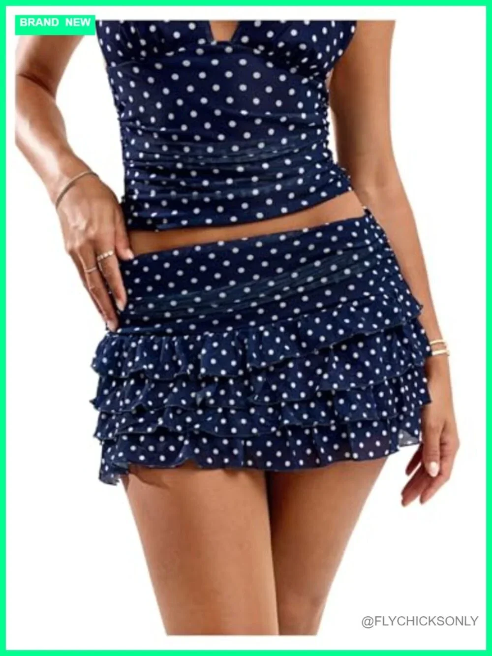 Ruffle Tiered Layered A-Line Mini Skirt Y2K Ruched Polka Dot